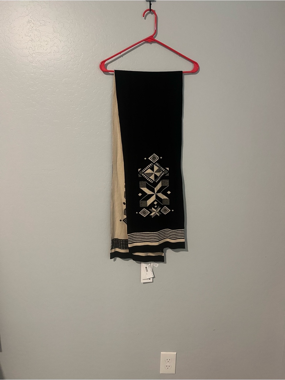 Lacoste Black and Cream Striped Knit Scarf